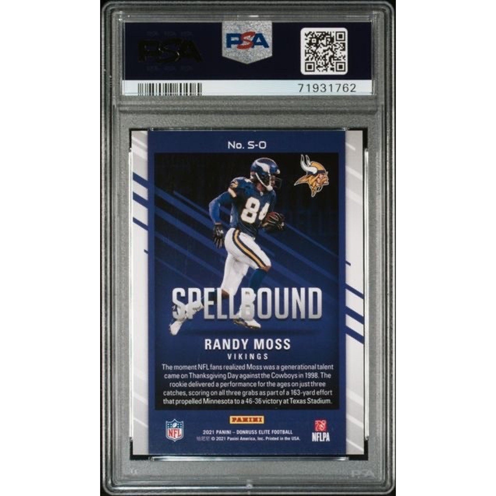 2021 Panini Donruss Elite Football Randy Moss Spellbound Gold 5/5 PSA #S-O
