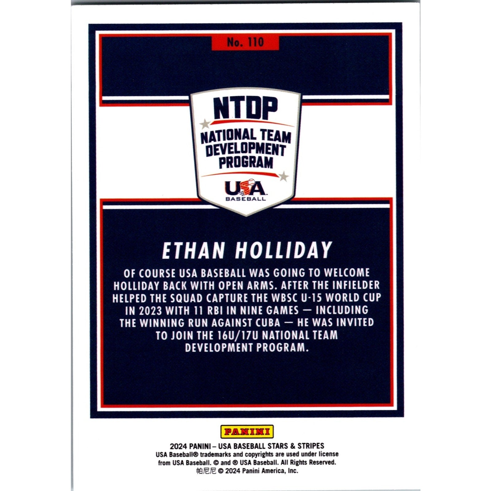 ETHAN HOLLIDAY 2024 PANINI USA S&S GREEN RC Rookie Mint