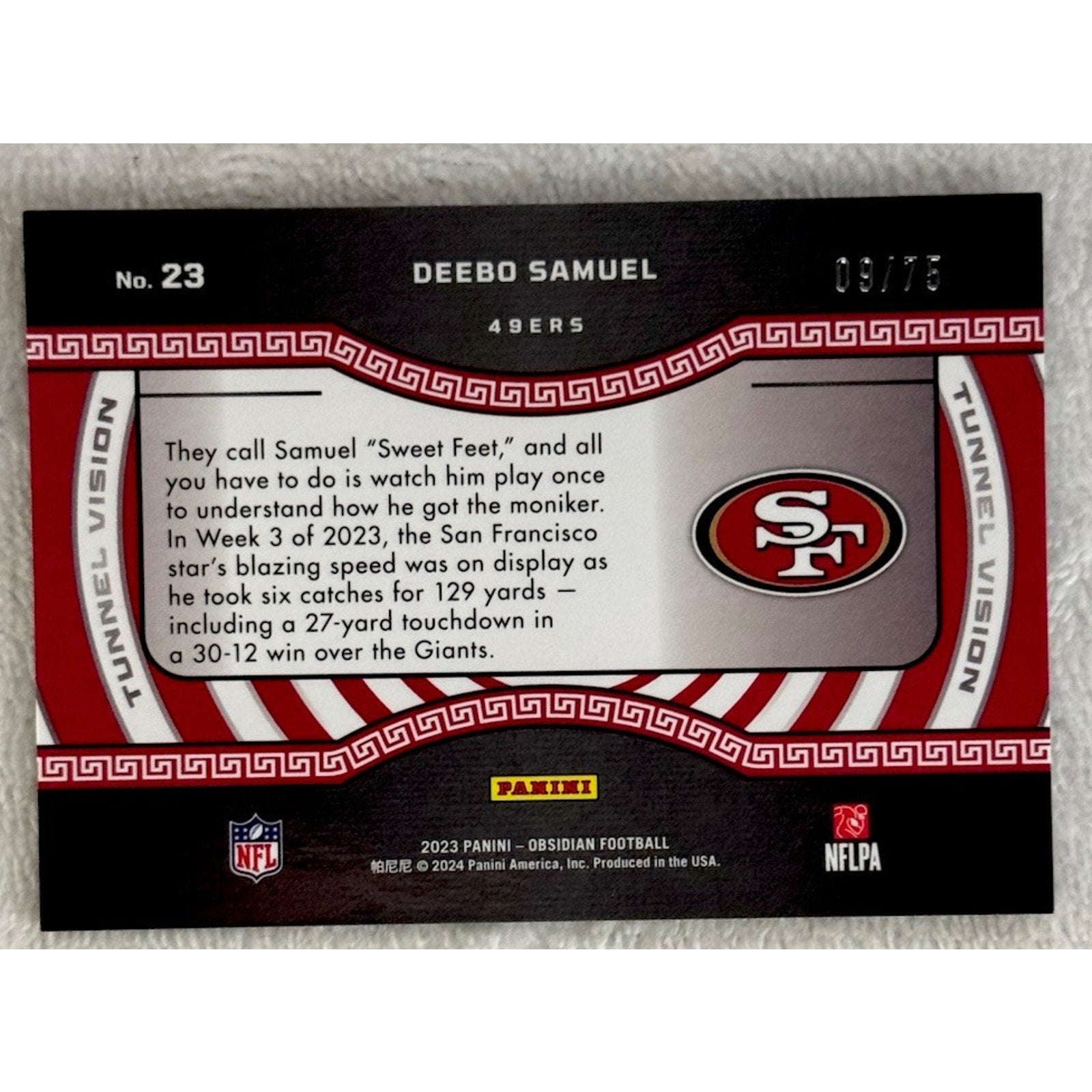 2023 Panini Obsidian Football Tunnel Vision Purple #23 Deebo Samuel /75 49ers