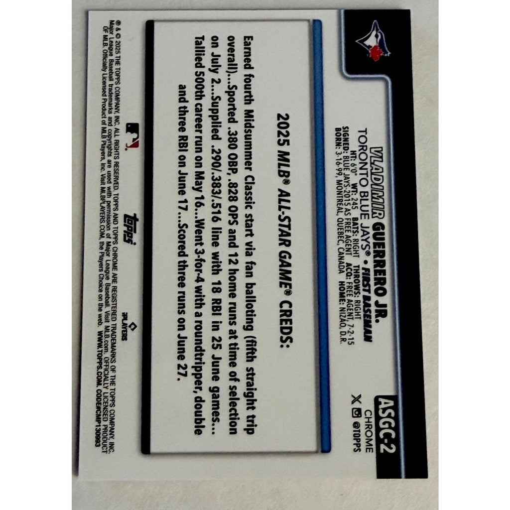 Vladimir Guerrero Jr 2025 Topps Update Orange Foil /25 All Star Game Insert
