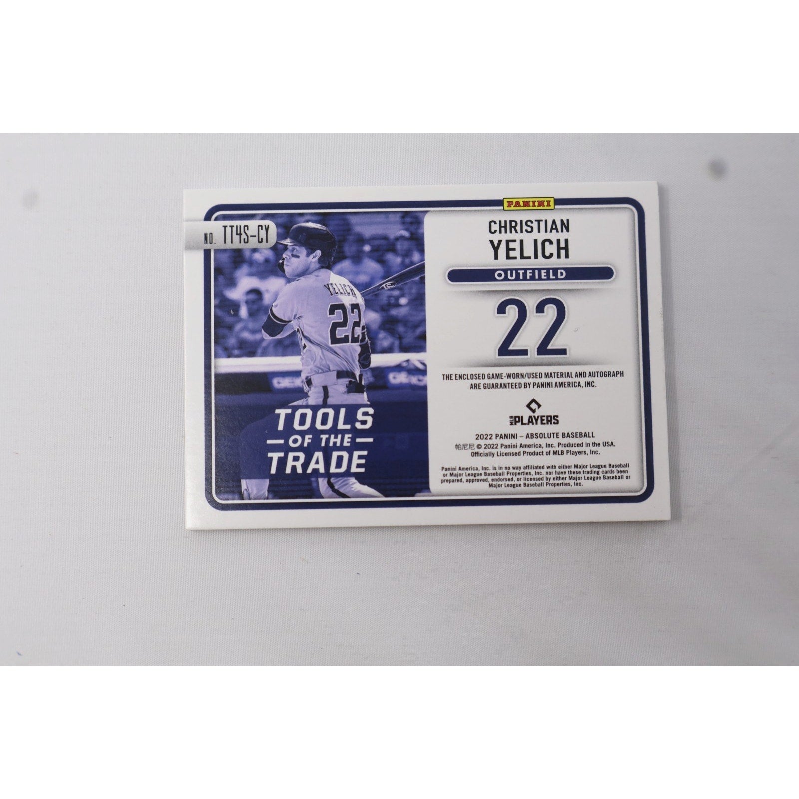 Christian Yelich 2022 Absolute Tools of the Trade 4 Swatch Signatures /49 Auto