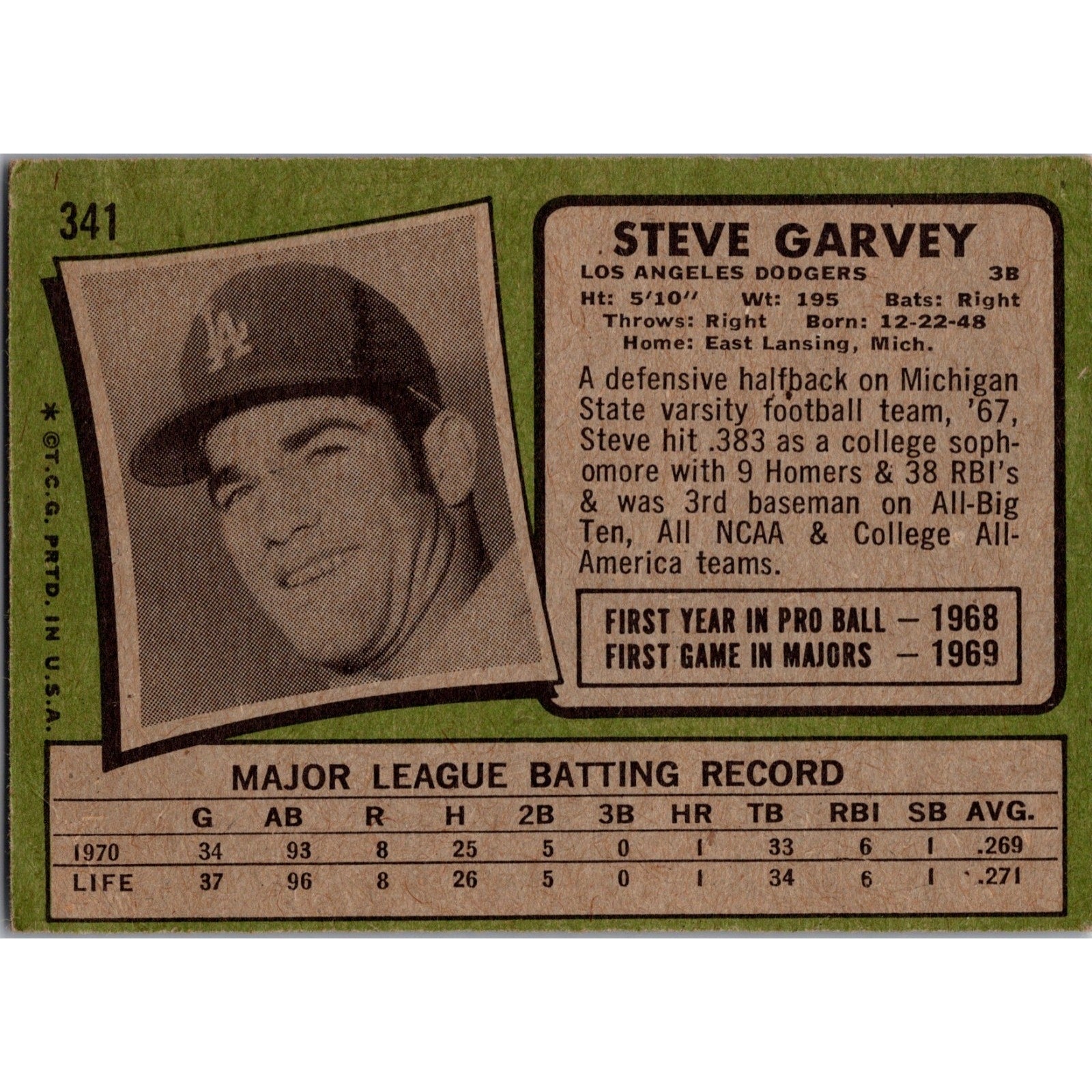 Steve Garvey 1971 Topps Rookie #341 RC EX
