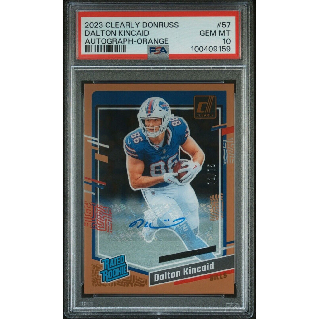 2023 Panini Clearly Donruss Dalton Kincaid Orange Auto /25 PSA 10 #57 Bills RC