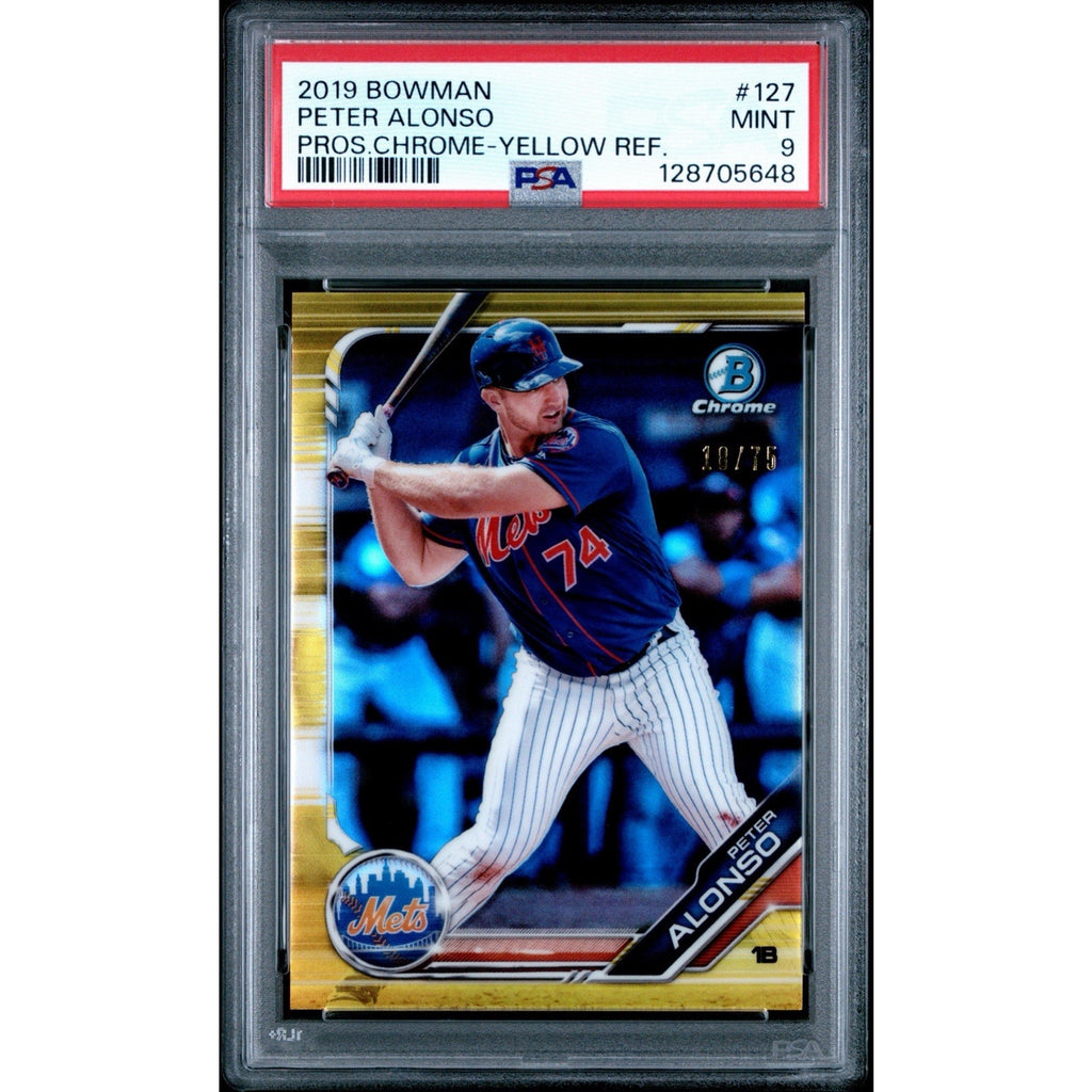 2019 Bowman Prospects Pete Alonso Chrome Rookie Yellow Refractor /75 #127 PSA 9