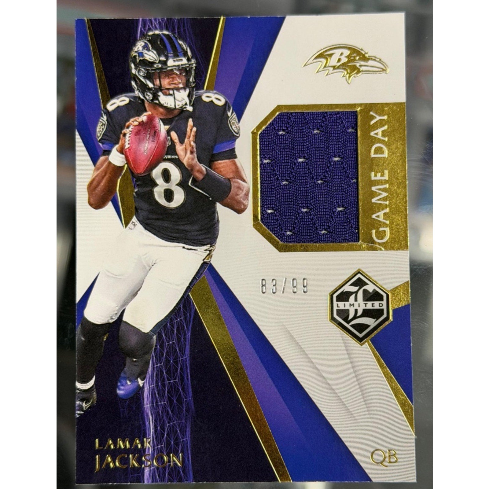 2020 Panini Limited Lamar Jackson Game Day Jersey Relic /99 Baltimore Ravens