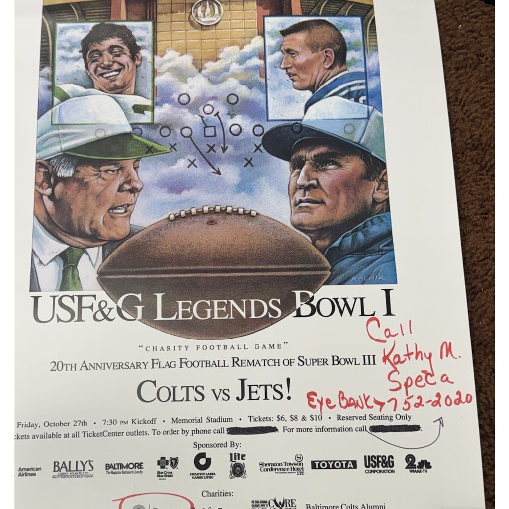 Joe Namath Johnny Unitas 20th Anniversary Legends Bowl 1 Colts vs Jets Poster