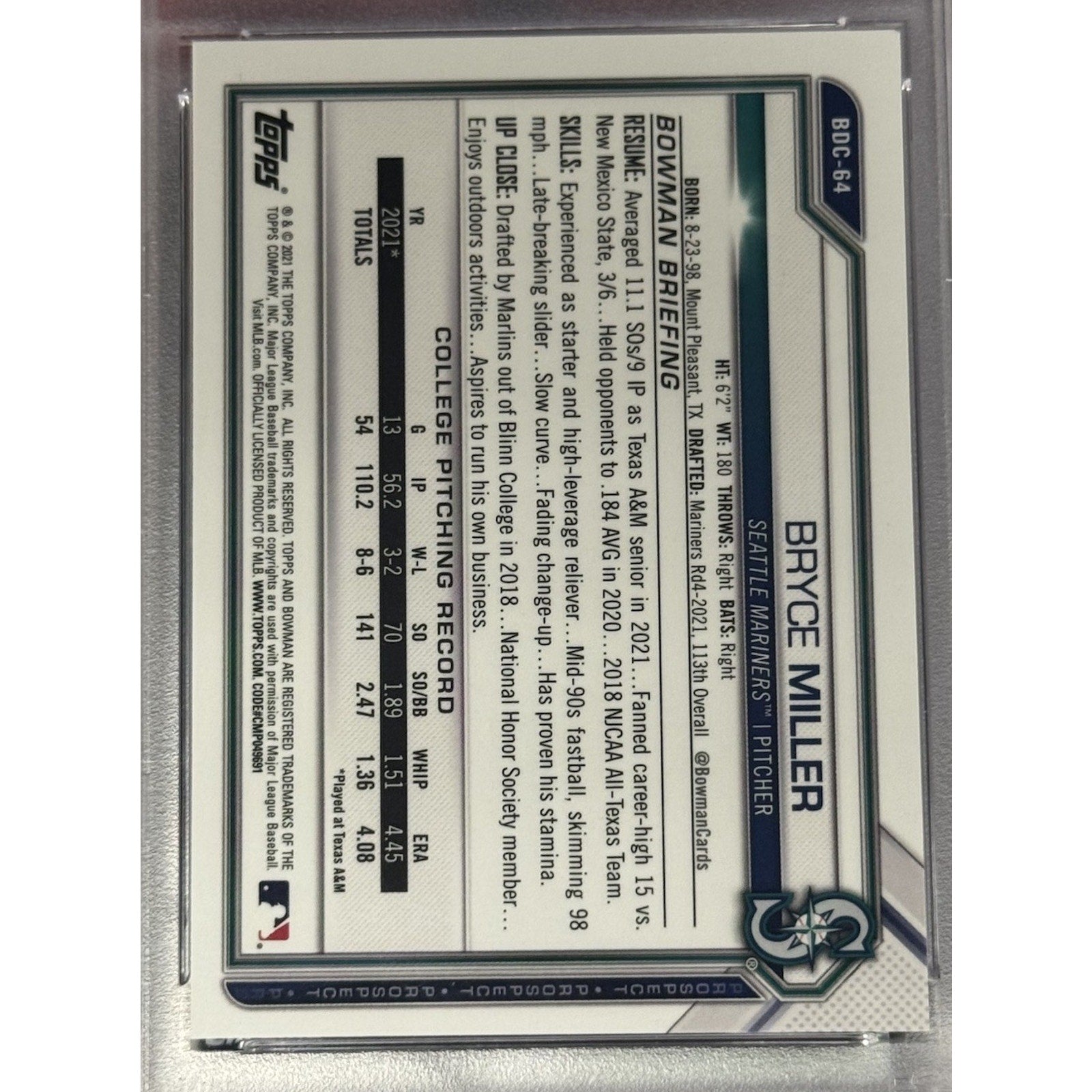 Bryce Miller Sapphire 2021 Bowman Chrome Purple Refractor /10 Rookie #BDC-64 RC