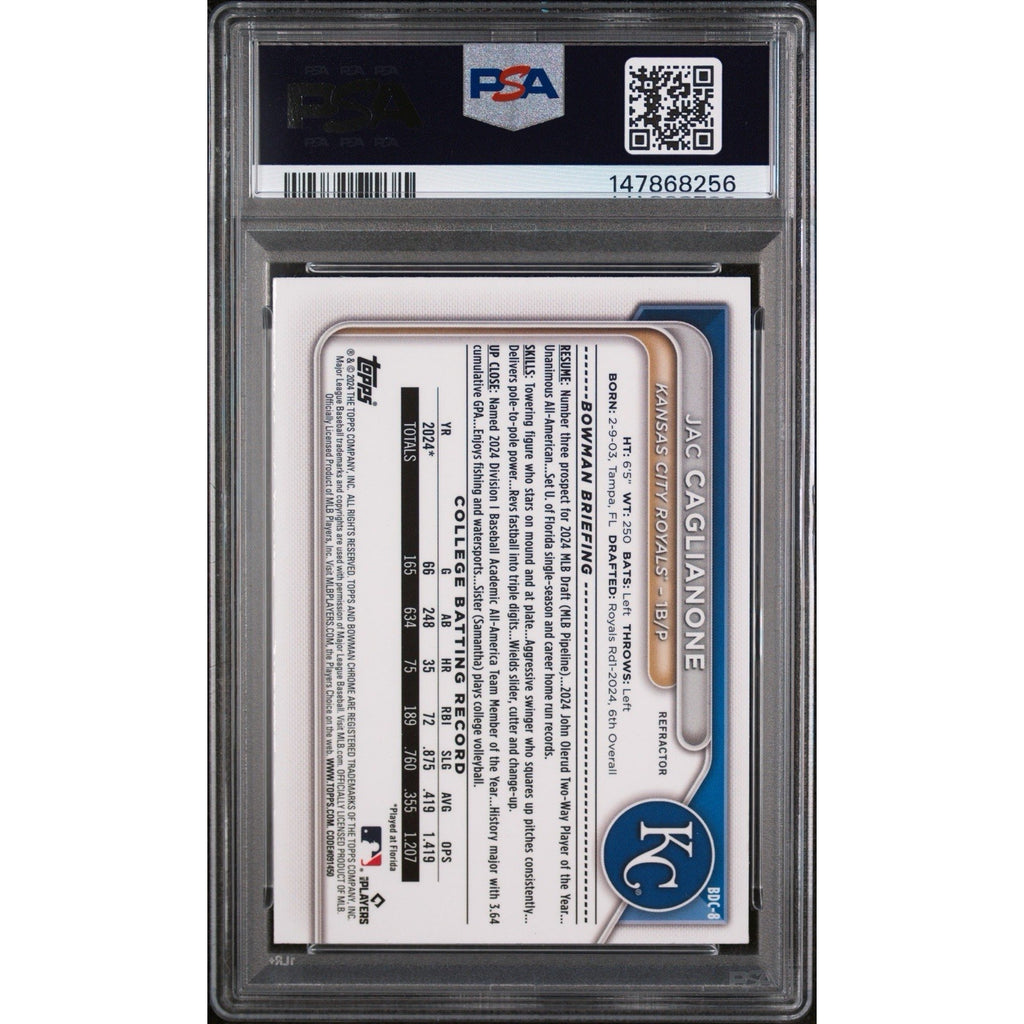 2024 BOWMAN DRAFT #BDC8 JAC CAGLIANONE CHROME-REFRACTOR PSA 9 Mint Rookie RC