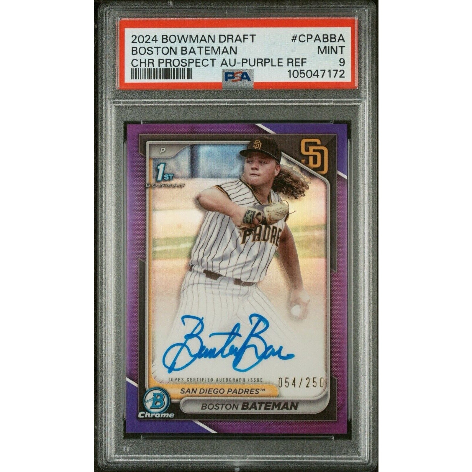 2024 Bowman Draft Boston Bateman Chrome Auto Purple Refractor /250 #CPABBA PSA 9
