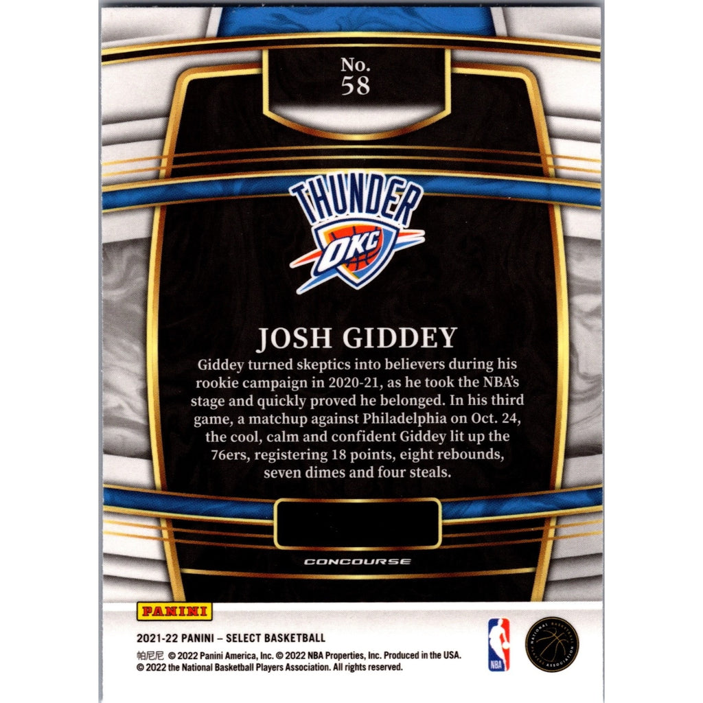 Josh Giddy 2021 Panini Select Concourse Silver Rookie Blue Prizm RC Thunder