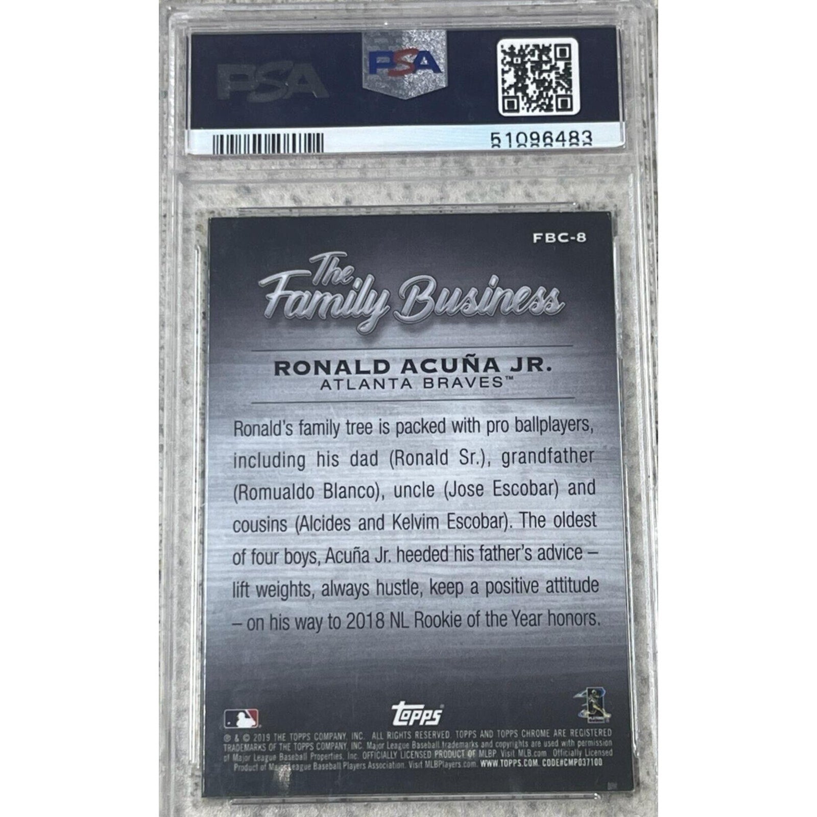 2019 Topps Chrome Update - The Family Business #FBC8 - Ronald Acuna Jr - PSA 9