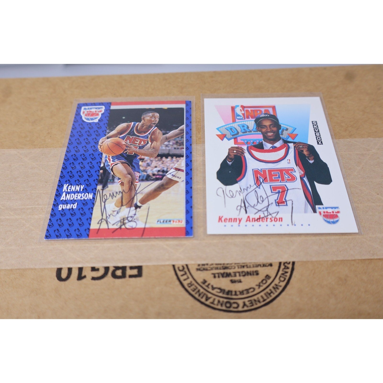 Lot Of 2 Kenny Anderson Signed Auto 1992 Fleer/Skybox Rookie Draft Cards Mint