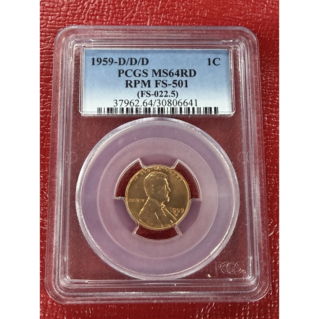 1959-D/D/D PCGS MS64RD RPM FS-501 Lincoln Cent Repunched Mintmark 1C Denver