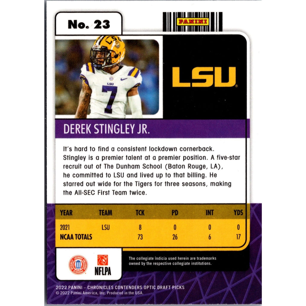 DEREK STINGLEY JR 2022 Panini Chronicles Contenders Optic COLLEGE TICKET RC 23