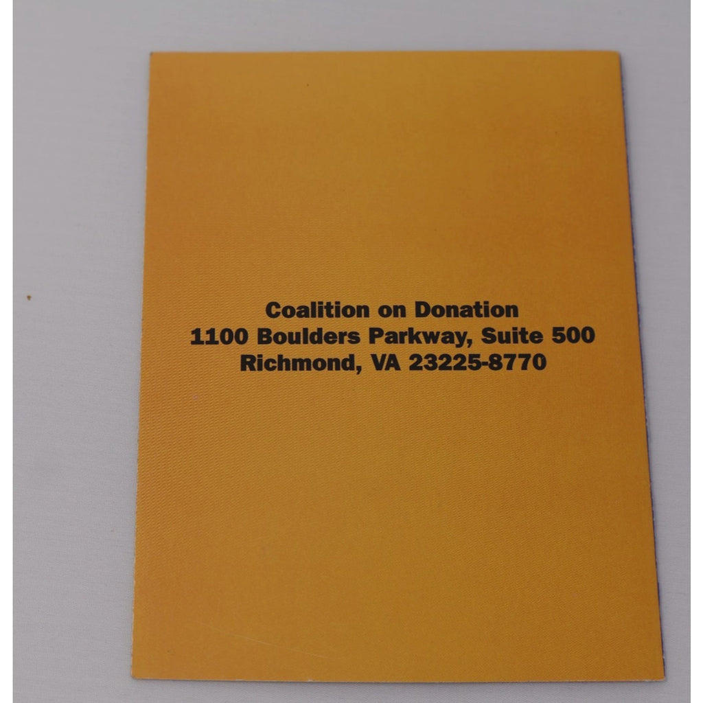 Back cover of Michael Jordan Chicago Bulls organ donor pamphlet with organization contact information