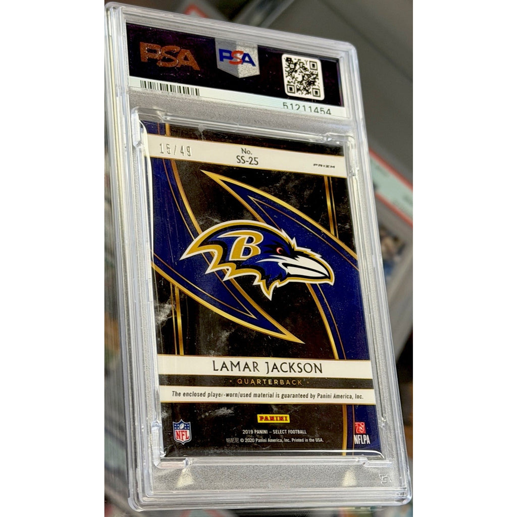 2019 Panini Select Select Swatches Lamar Jackson #SS-25 Copper Prizm /49 PSA