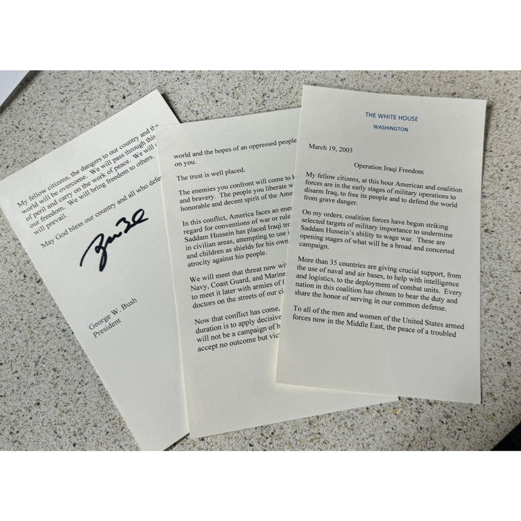 George W Bush Signed Souvenir Invading Iraq Speech COA 43 President USA