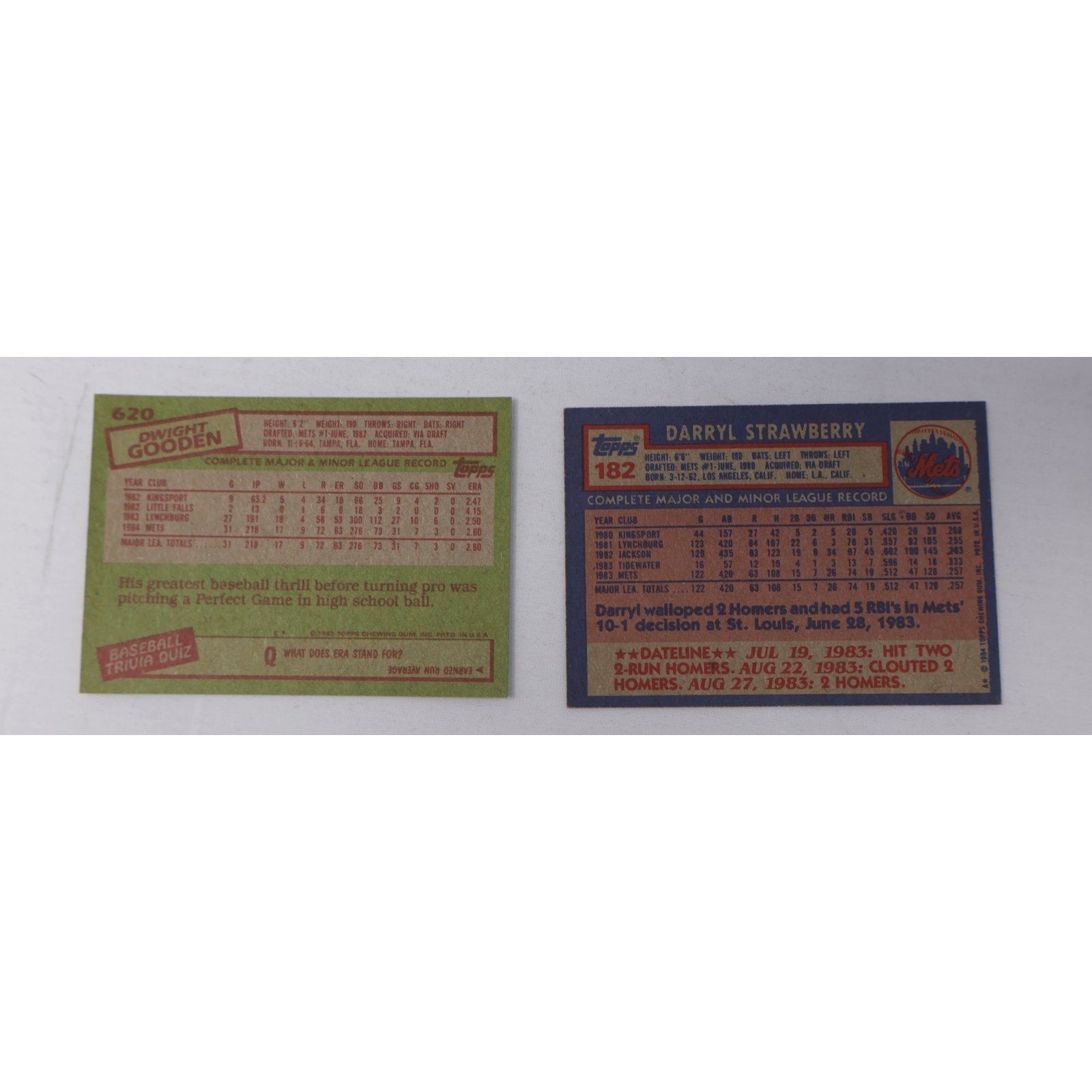 Lot Of 2 Topps Rookies RC Darryl Strawberry/Dwight Gooden NM