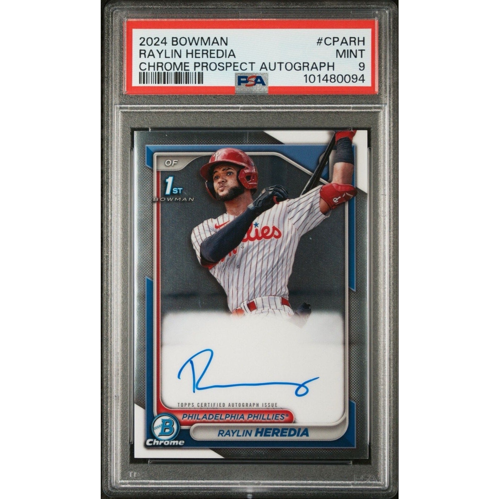 2024 BOWMAN CHROME RAYLIN HEREDIA PRSPCT AUTOS #CPARH PSA 9 Phillies Rookie