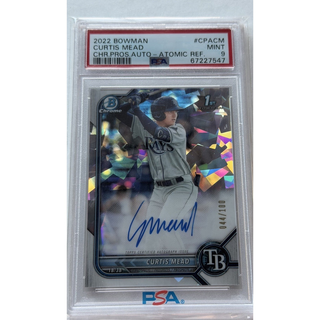Curtis Mead 2022 Bowman Chrome Auto Atomic Refractor /100 PSA 9 MINT Rays RC