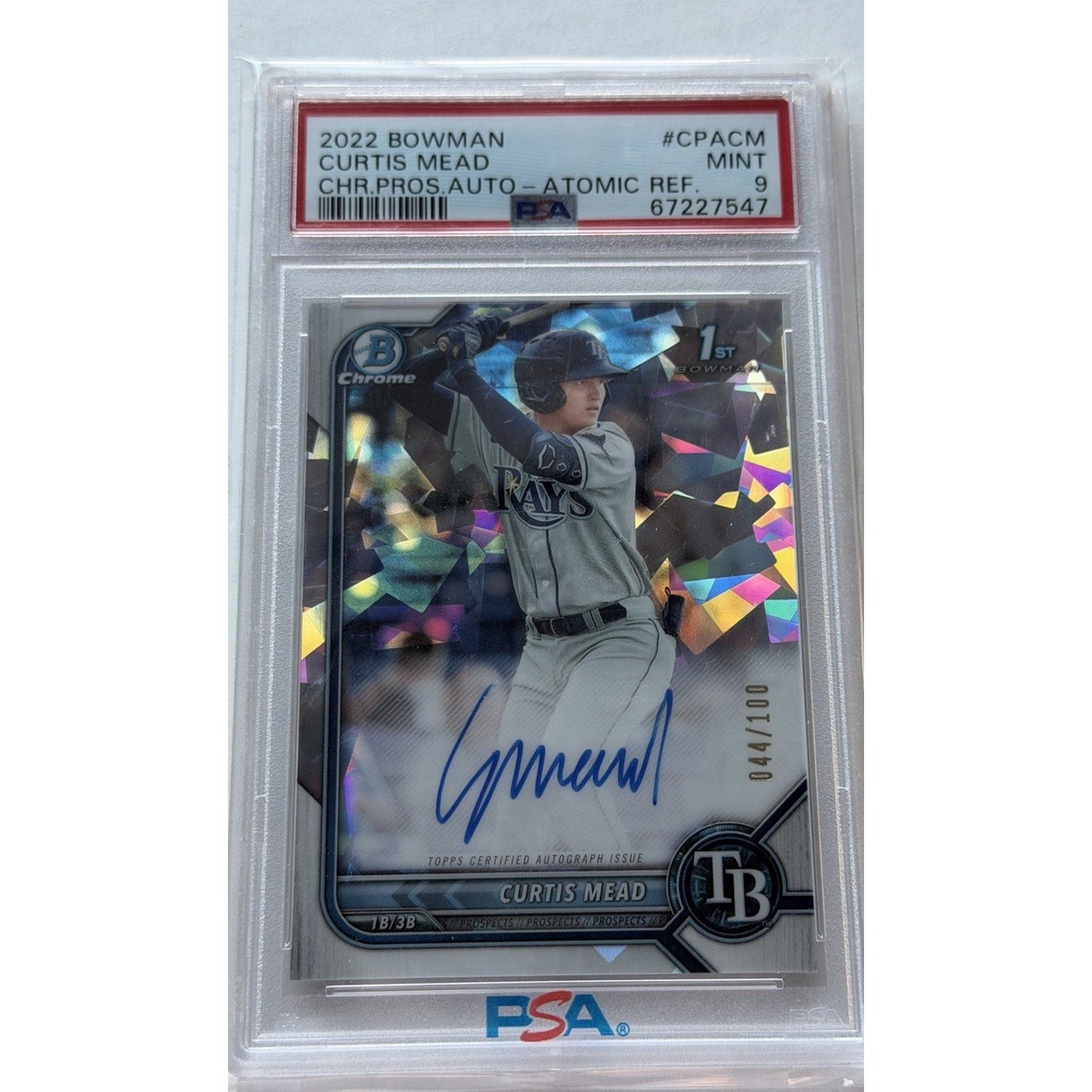 Curtis Mead 2022 Bowman Chrome Auto Atomic Refractor /100 PSA 9 MINT Rays RC