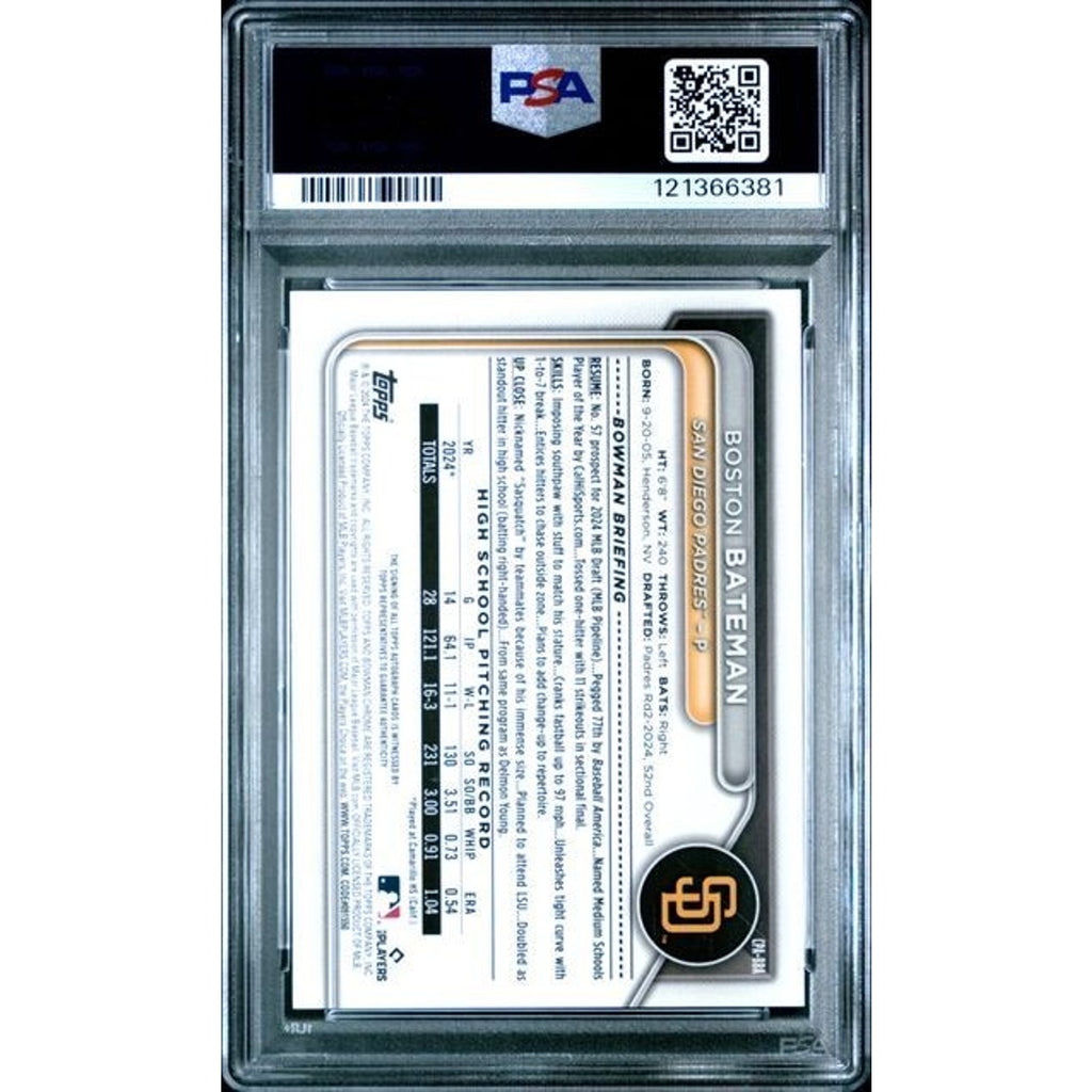 2024 Bowman Draft Chrome Prospect Boston Bateman Autograph Speckle Ref #CPABA PSA 9